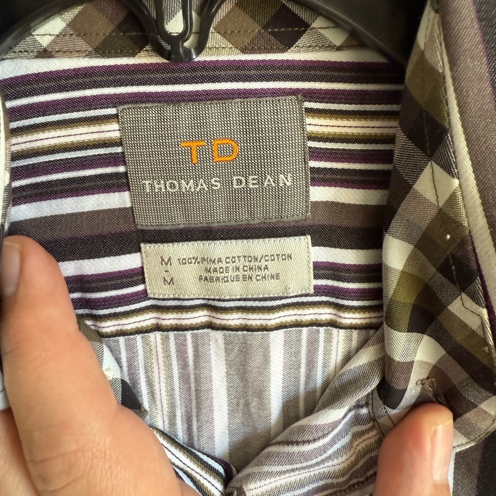 Men’s M Gray Striped Y2K Thomas Dean Kencore Casual, Retro Long Sleeve Button Up - Picture 5 of 6